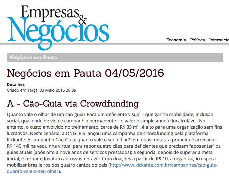 Imagem 2016 - Cão-guia via crowdfunding